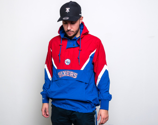 Bunda pánská Mitchell & Ness Philadelphia 76ers Half Zip Anorak Jacket Blue/Red